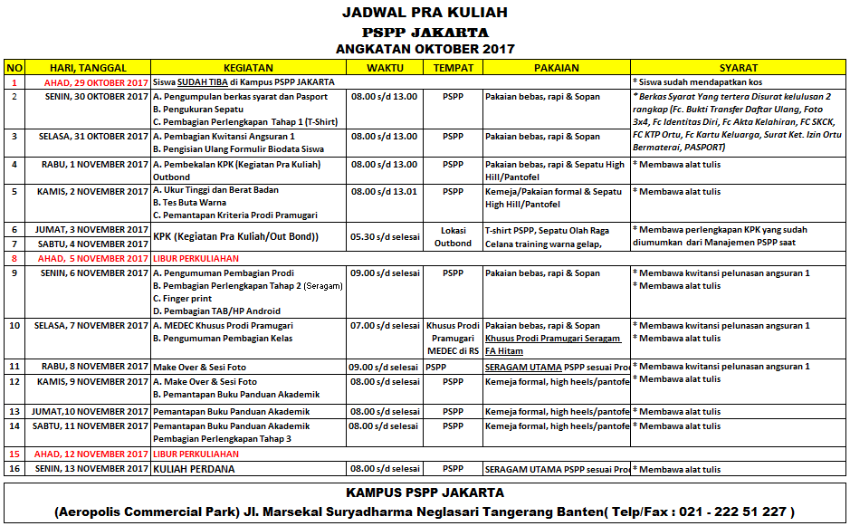jadwal pra kuliah PSPP angkatan Oktober 2017 PSPP JAKARTA